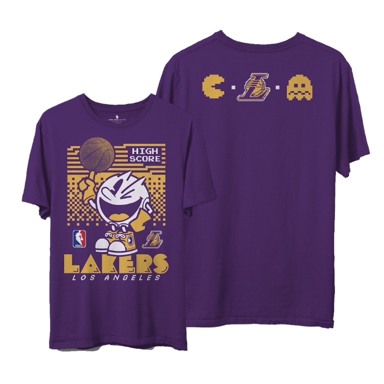 Men's Los Angeles Lakers NBA Pac Man High Score Junk Food Purple Basketball T-Shirt LOT8183ZN